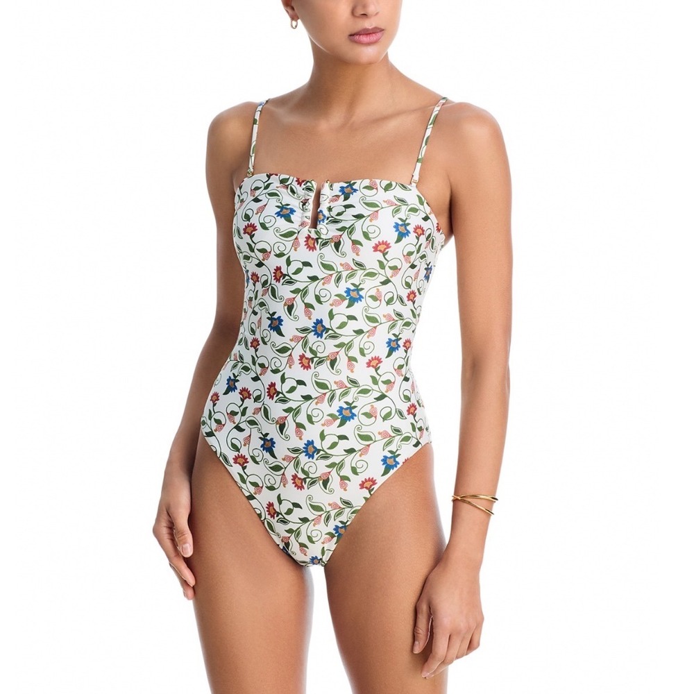 Farm Rio Flora Tile Bandeau One Piece Swimsuit Off-White Floral Medium NEW